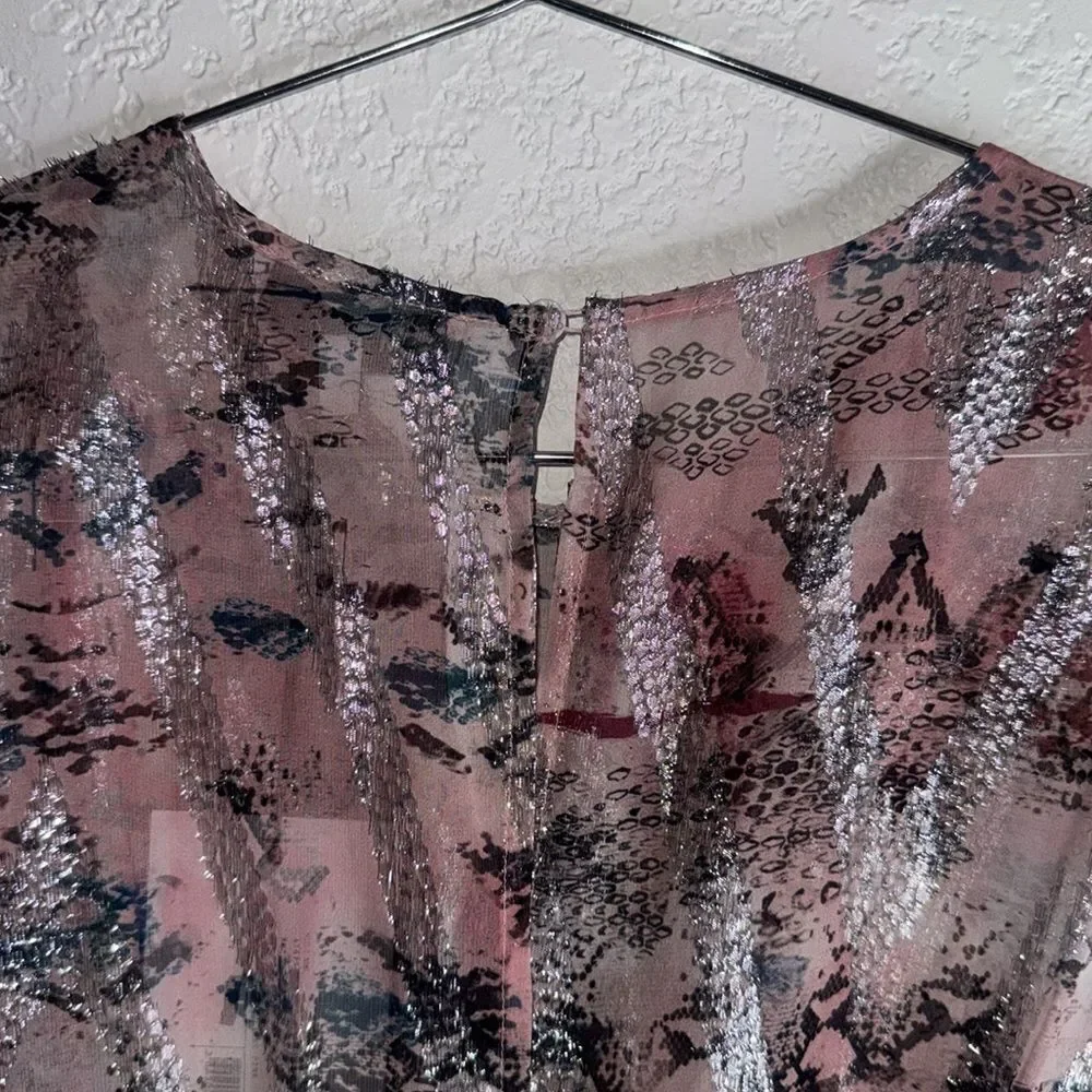 NWT IRO Wobam Printed Metallic Fil Coupé Silk Mini Dress Pink FR 34/ XS Revolve - Picture 8 of 16